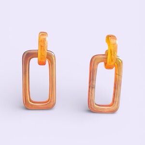 Vintage 70s Orange Lucite Geometric Dangle Earrings Retro Mod Acrylic Statement